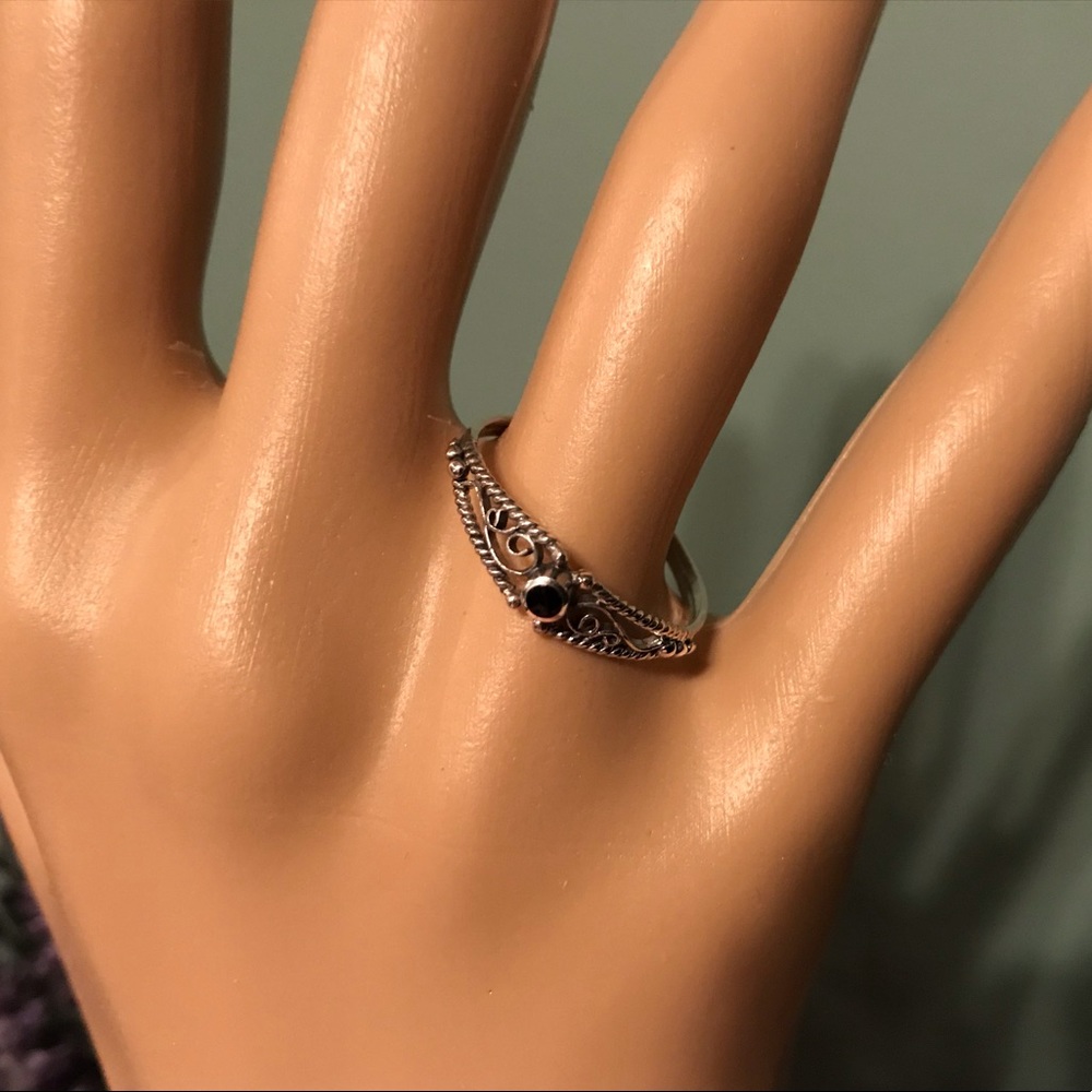 Sterling Silver 925 Black Onyx Filigree Ring